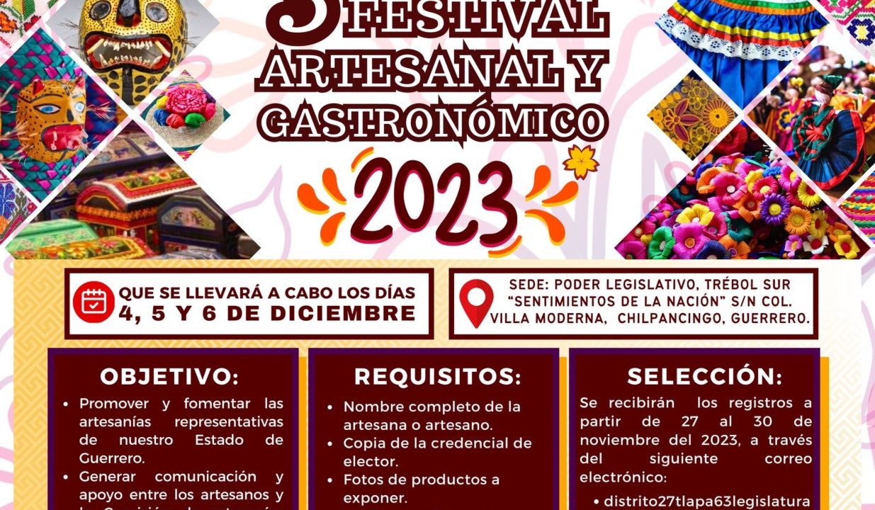 INVITA CONGRESO A PARTICIPAR EN EL TERCER FESTIVAL ARTESANAL Y GASTRONÓMICO 2023