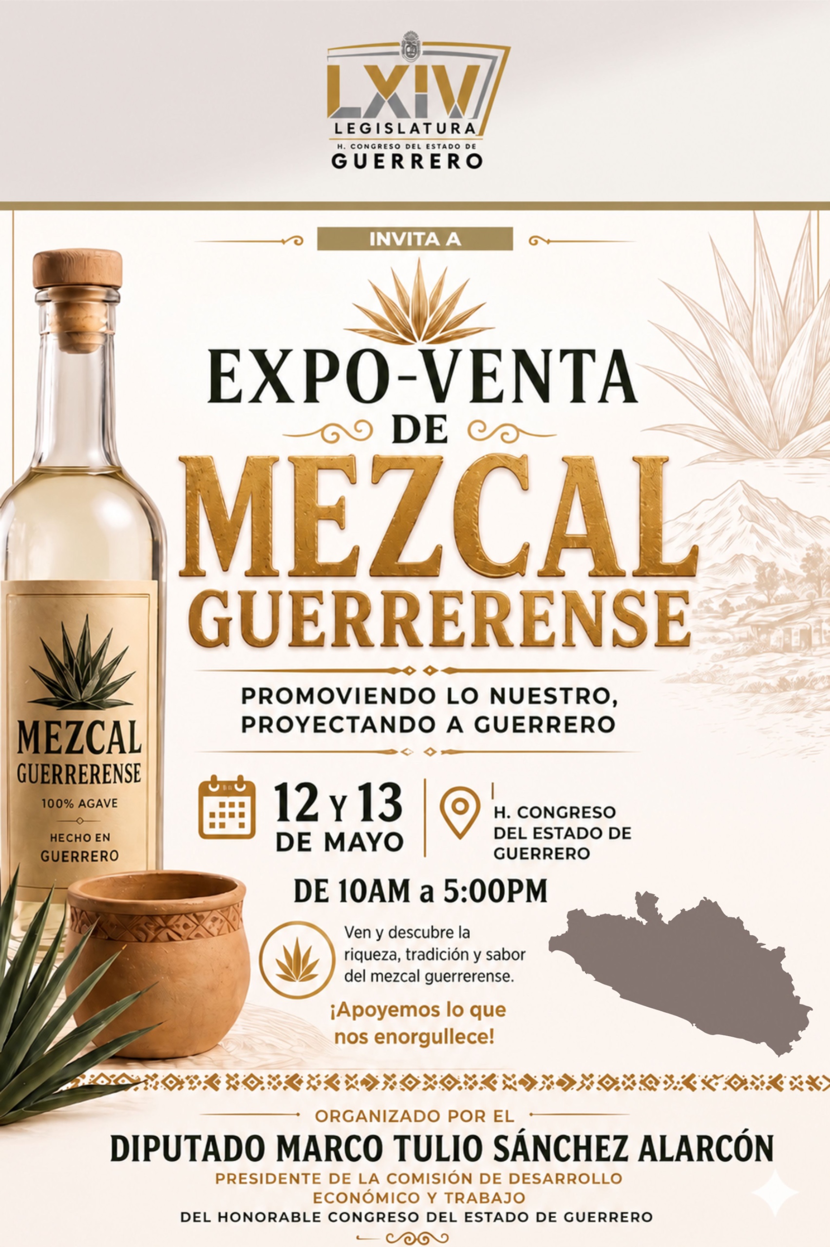 CONGRESO REALIZARÁ EXPO-VENTA DE MEZCAL GUERRERENSE EL 12 Y 13 DE MAYO