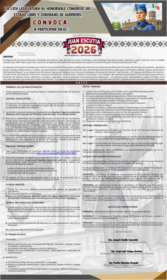 Convocatoria Juan Escutia 2026