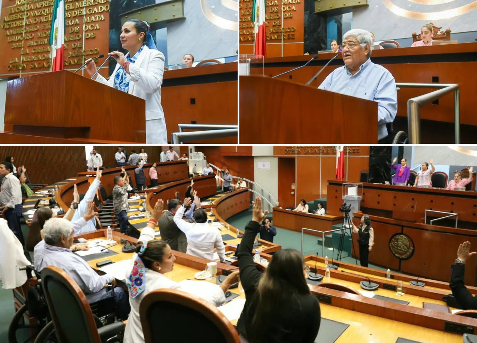 Chilpancingo, Gro., 06 de octubre de 2026.- Diputadas y diputados de la LXIV Legislatura aprobaron un paquete de reformas y adiciones a la Ley Orgánica del Municipio Libre del Estado de Guerrero en materia de modernización de la administración pública municipal, austeridad, contra el nepotismo y para la protección de los derechos político-electorales, la igualdad y la paridad. El dictamen que presentó la Comisión de Asuntos Políticos y Gobernación deriva de iniciativas realizadas en su momento por las diputadas Leticia Mosso Hernández (PT), Claudia Sierra Pérez (Morena), Diana Bernabé Vega (Morena) y los diputados Edgar Ventura de la Cruz (PT), Héctor Suárez Basurto (Morena) y Carlos Eduardo Bello Solano (Morena), todas con el objetivo primordial de armonizar la legislación local con las nuevas reformas constitucionales federales en materia de integración y disciplina financiera. Entre las innovaciones se encuentra la creación de la Unidad de Seguimiento y Actualización Normativa, como un área técnica dependiente de la Presidencia Municipal que actuará como enlace institucional con el Poder Legislativo, a efecto de asegurar la atención oportuna y dentro de los plazos legales de los decretos de reforma constitucional, iniciativas y puntos de acuerdo turnados a los ayuntamientos. En materia de austeridad y disciplina financiera, se reestructura la conformación de los cabildos, estableciendo un límite máximo de hasta 15 regidurías en los municipios con mayor población y una sola sindicatura por ayuntamiento, en estricto apego a los principios de paridad de género (vertical y horizontal) e igualdad sustantiva. Respecto al nepotismo, se adicionó un capítulo al artículo 109 Bis 4 para que las personas servidoras públicas no puedan ser parientes de ningún edil hasta el cuarto grado por afinidad y consanguinidad. Quedó asimismo establecido que la presidencia municipal, sindicatura y regidurías durarán en su encargo un periodo de tres años, sin posibilidad de reelección consecutiva inmediata, y que en ningún caso podrá postularse o participar en la elección siguiente la persona que mantenga o haya tenido un vínculo de matrimonio, concubinato o parentesco por consanguinidad o civil con quien se encuentre ejerciendo la titularidad del cargo respectivo. Un cambio sustancial en la LOMLEG fue en relación al deber de los ayuntamientos de fomentar el desarrollo del comercio y la industria, de manera prioritaria las artesanías, reconociéndolas como patrimonio cultural y fuente de identidad, garantizando su introducción y comercialización justa en los mercados. Y de la misma forma, se mandata en el proceso de entrega-recepción la administración saliente compruebe el pago a la Federación de las cantidades retenidas por concepto de Impuesto Sobre la Renta, así como de las cuotas del ISSSTE y/o IMSS, según corresponda, por los servicios que reciban los trabajadores municipales. La administración saliente, además, deberá acreditar el pago de indemnizaciones laborales al personal contratado durante el periodo, así como el pago de las cuotas obrero-patronales que en su caso tengan con el Instituto de Seguridad Social de los Servidores Públicos del Estado de Guerrero (ISSSPEG). Dicho dictamen fue fundamentado por el diputado Héctor Suárez Basurto, presidente de la Comisión de Asuntos Políticos y Gobernación del Congreso del Estado. Dictámenes En la misma sesión, el Congreso de Guerrero aprobó la renuncia presentada por el ciudadano Julio César Sánchez de la Vega al cargo y funciones de síndico procurador del Ayuntamiento de Atoyac de Álvarez. Asimismo, se aprobó la licencia solicitada por el ciudadano Víctor Manuel Pérez Hernández para separarse indefinidamente del cargo y funciones de regidor del Ayuntamiento de Las Vigas.